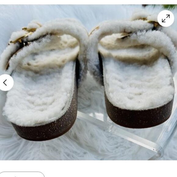 Tory Burch Anatomic Shearling Slides US 10 Sherpa 2 Strap Sandals Luxury - Picture 4 of 6